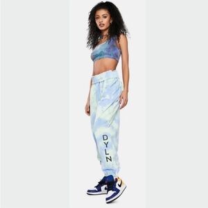 By DYLN Hudson Sky Blue Green Tie Dye Joggers/Sweatpants/TrackPants Side Pockets